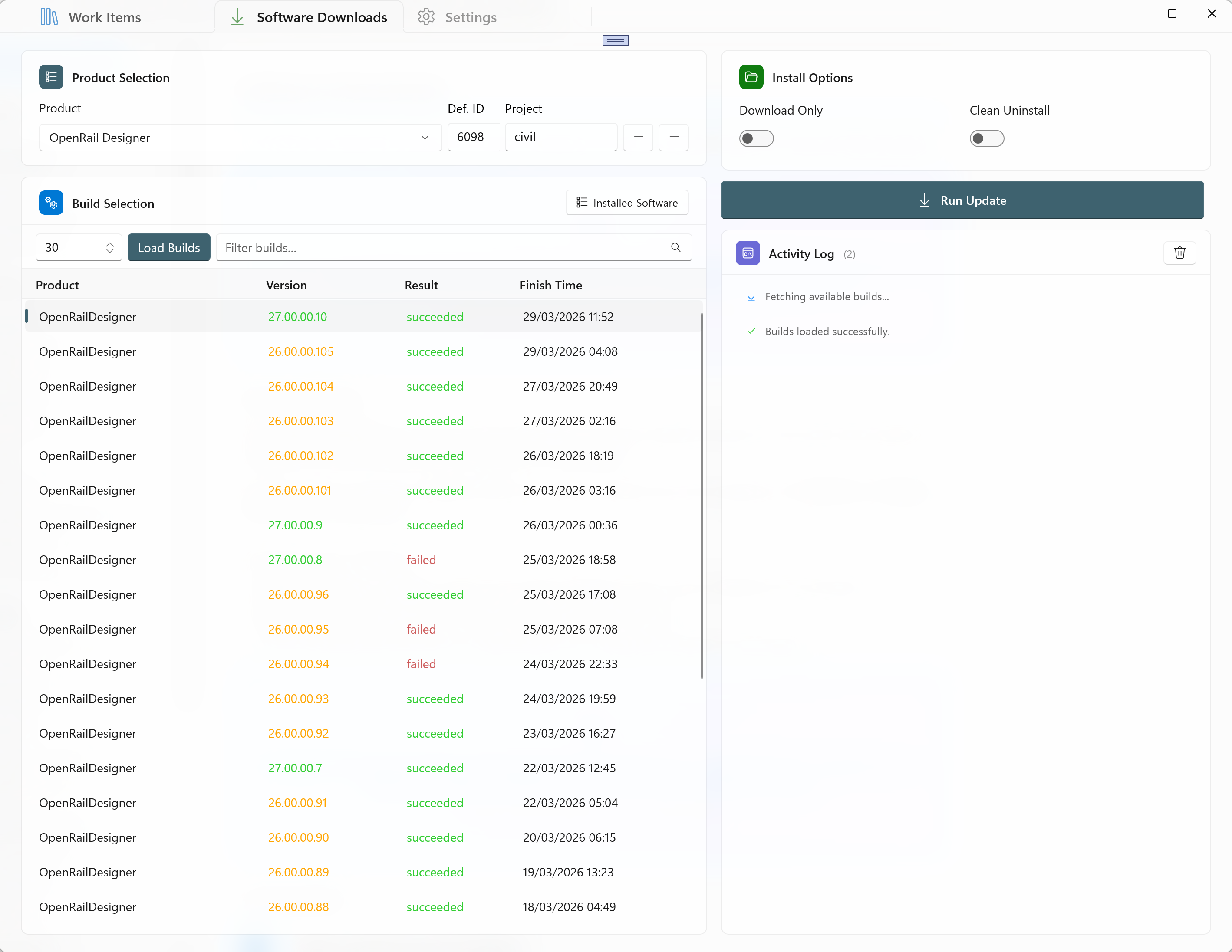 Full Software Downloads tab